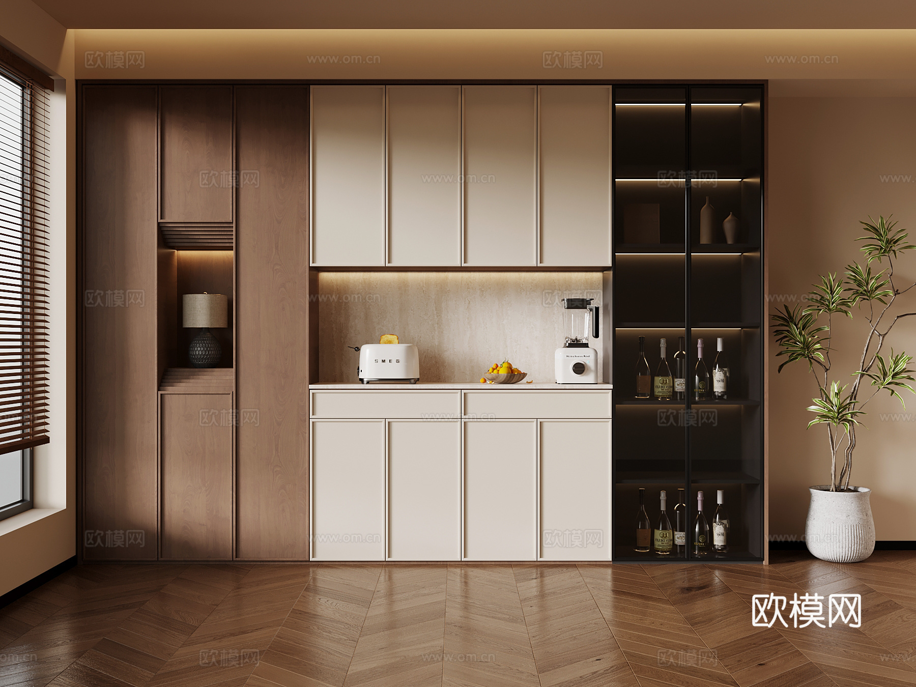 中古风餐边柜 酒柜3d模型下载