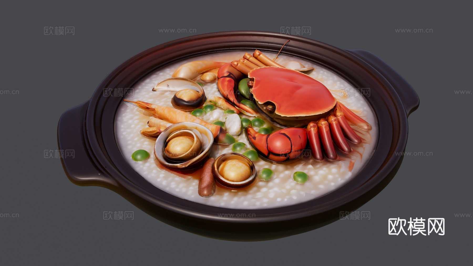 一碗砂锅螃蟹海鲜粥su模型