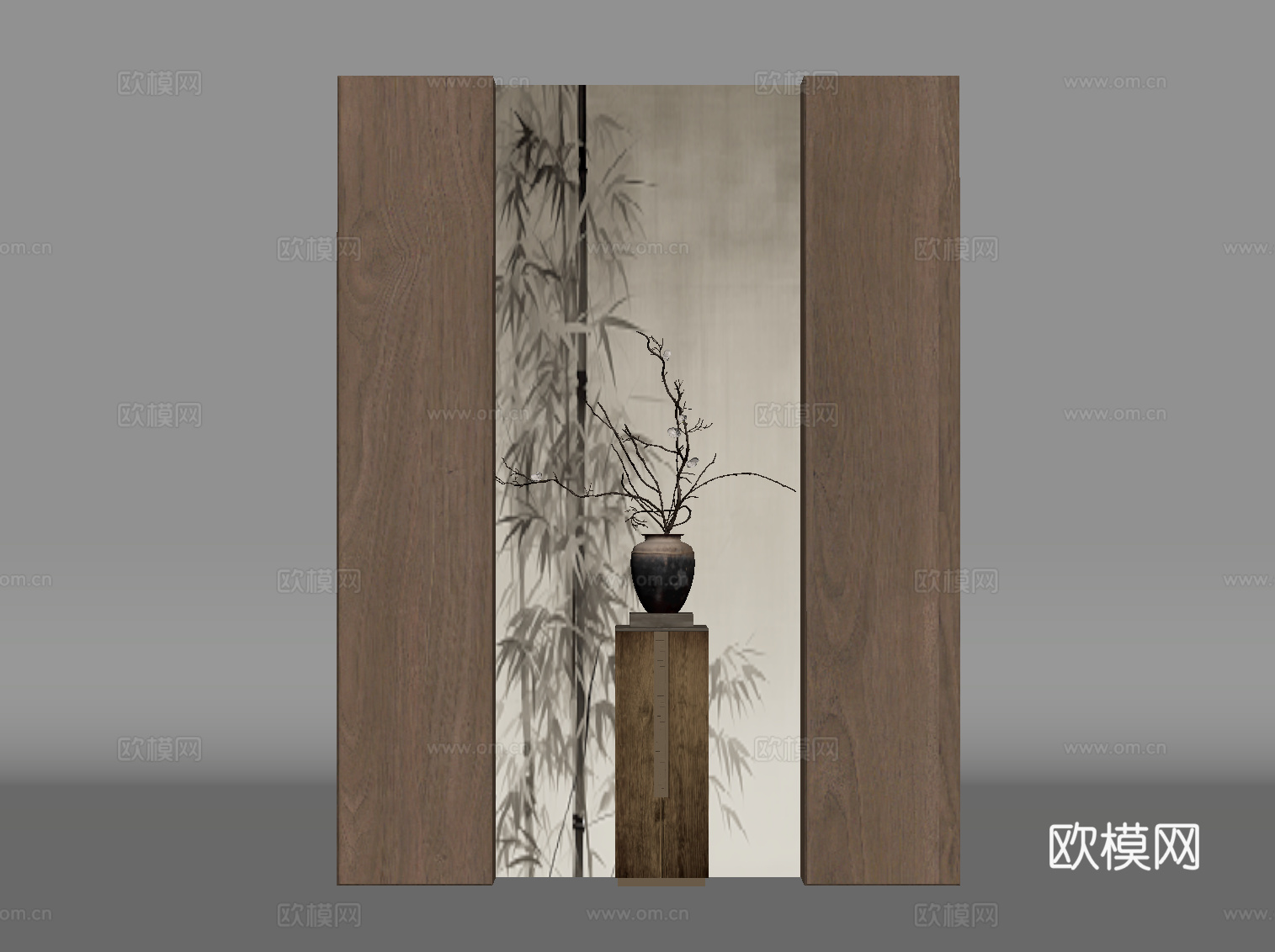 新中式玄关 入户隔断su模型