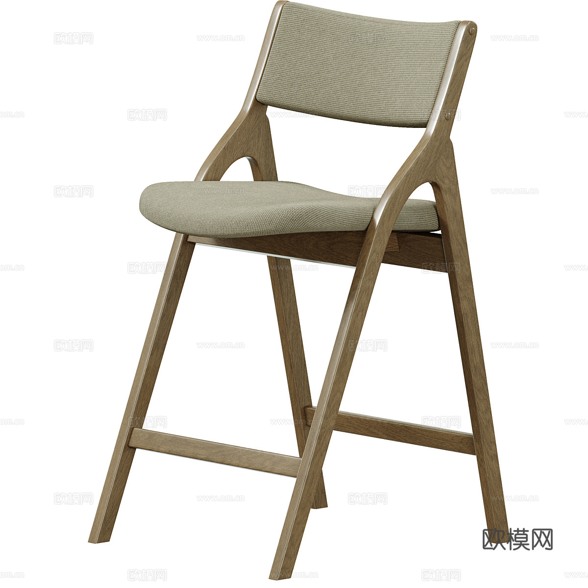 新中式木质吧台椅3d模型下载（渲染图2）