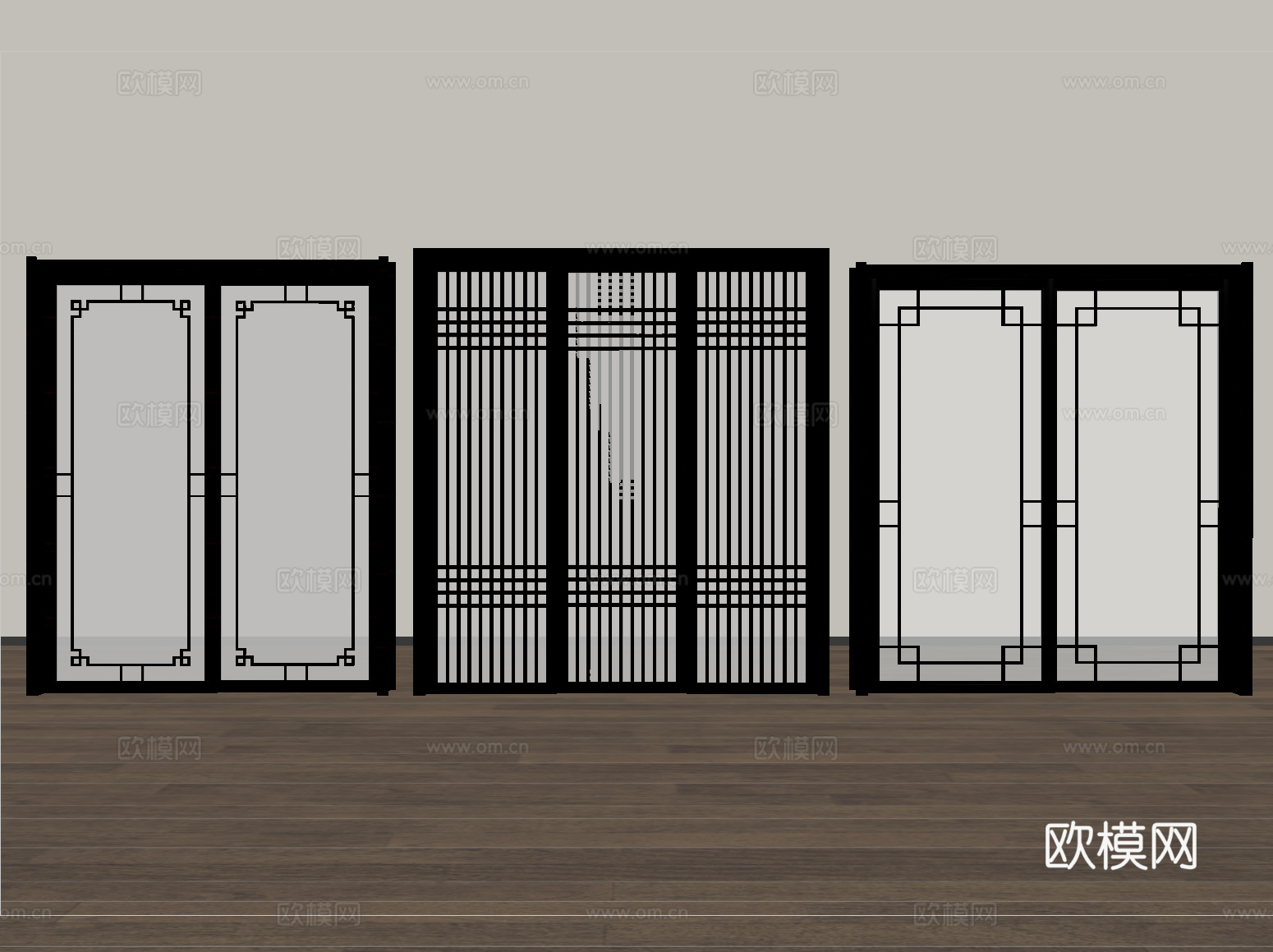中式推拉门 格栅门 木材su模型su模型
