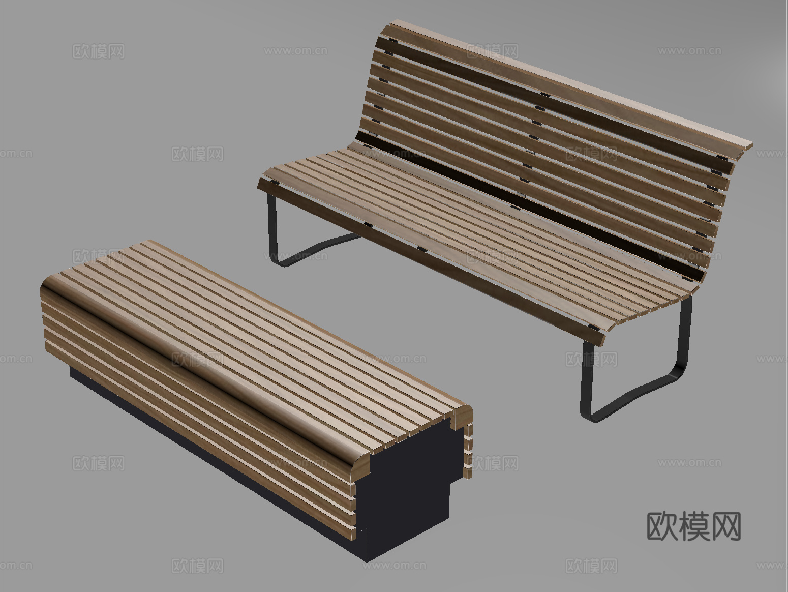现代户外长椅 公园座椅 木材 长条形su模型