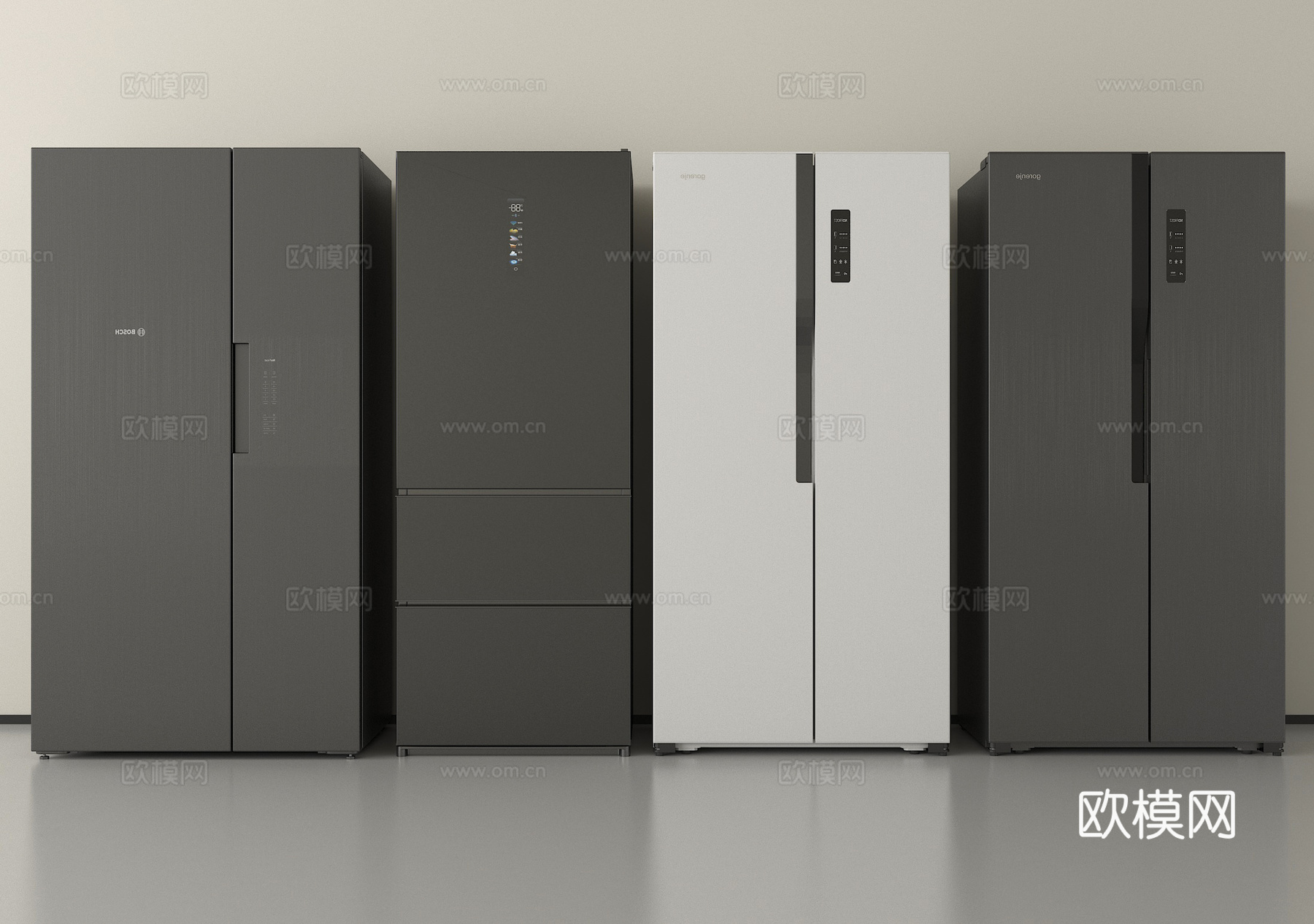 现代冰箱组合 对开门冰箱 三开门冰箱su模型