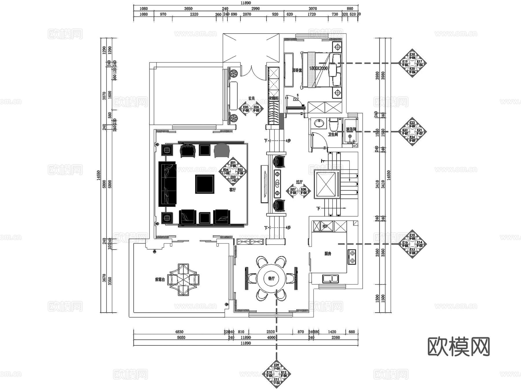 新中式三层别墅室内家装CAD施工图cad施工图