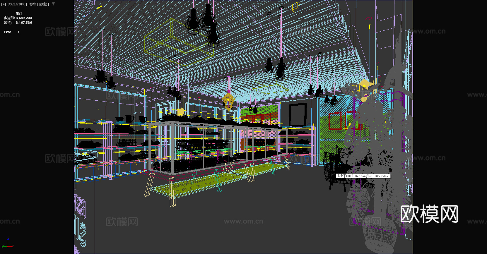 工业风面包店 植物 绿植 面包 面包店 展示柜 小吊灯3d模型下载（渲染图2）
