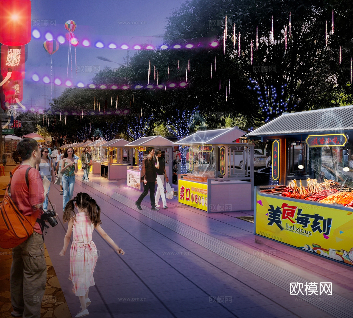 商业摊位 网红摊位 夜市地摊su模型