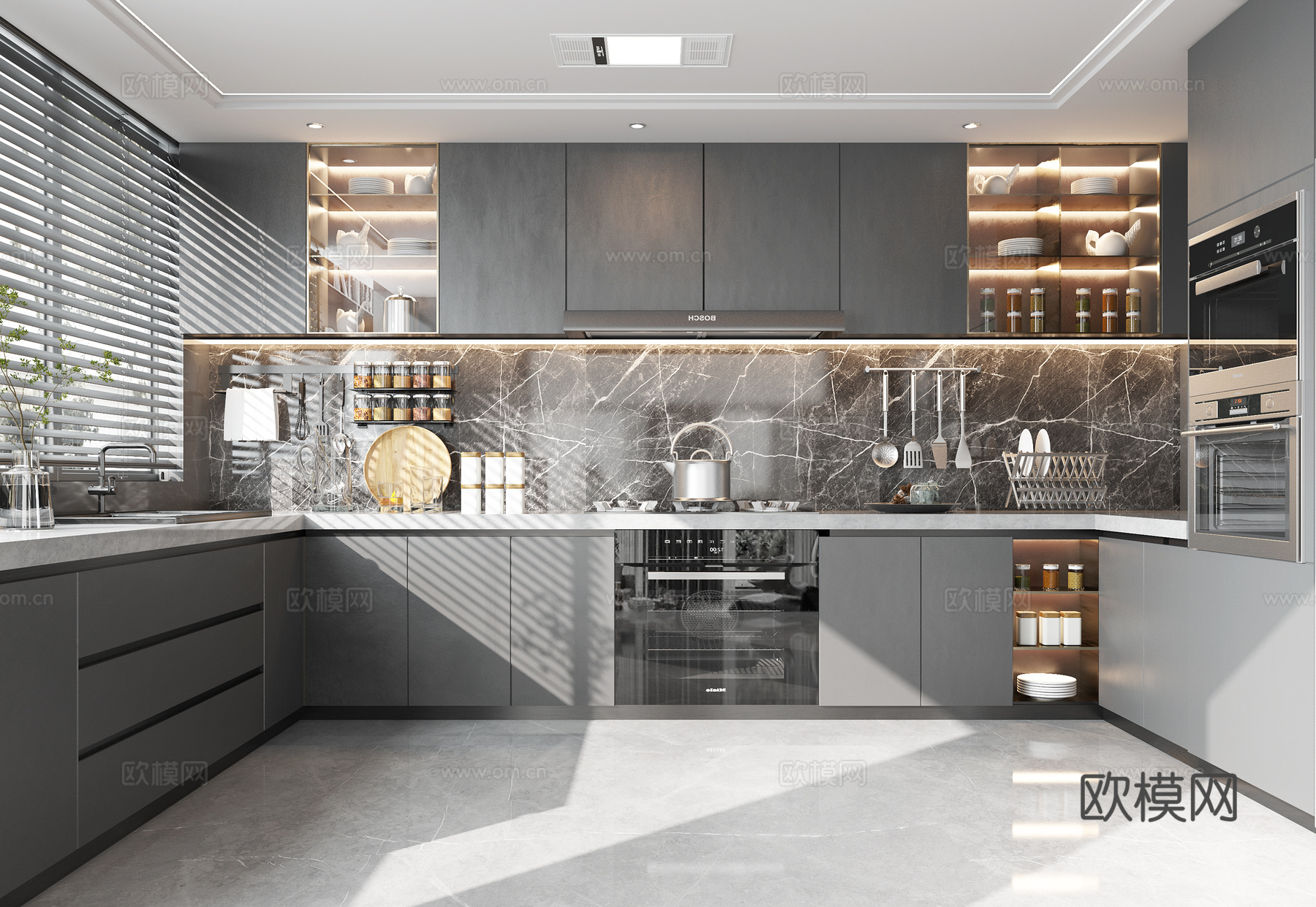 现代厨房3d模型下载