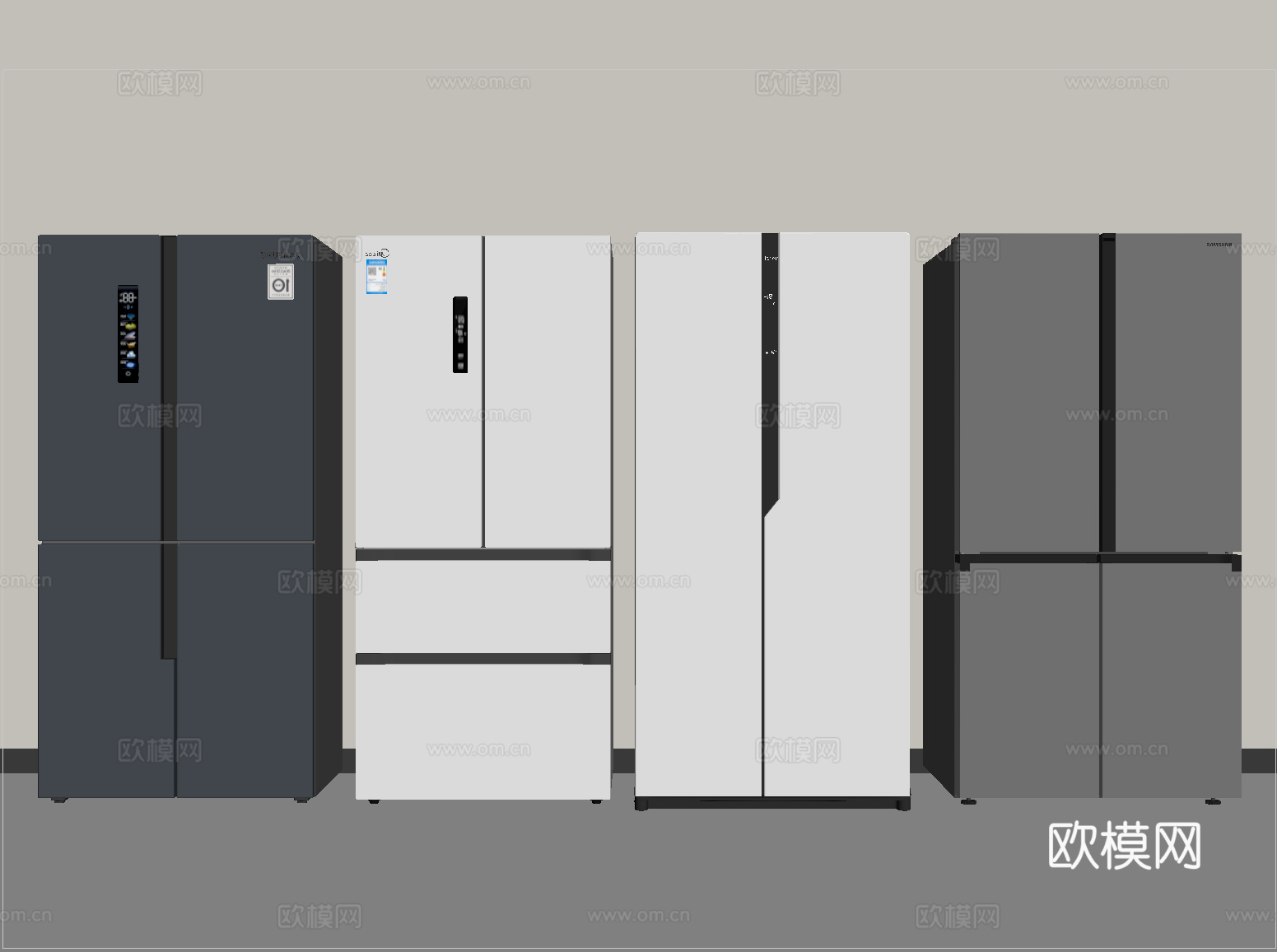 现代冰箱组合 对开门冰箱 四开门冰箱su模型