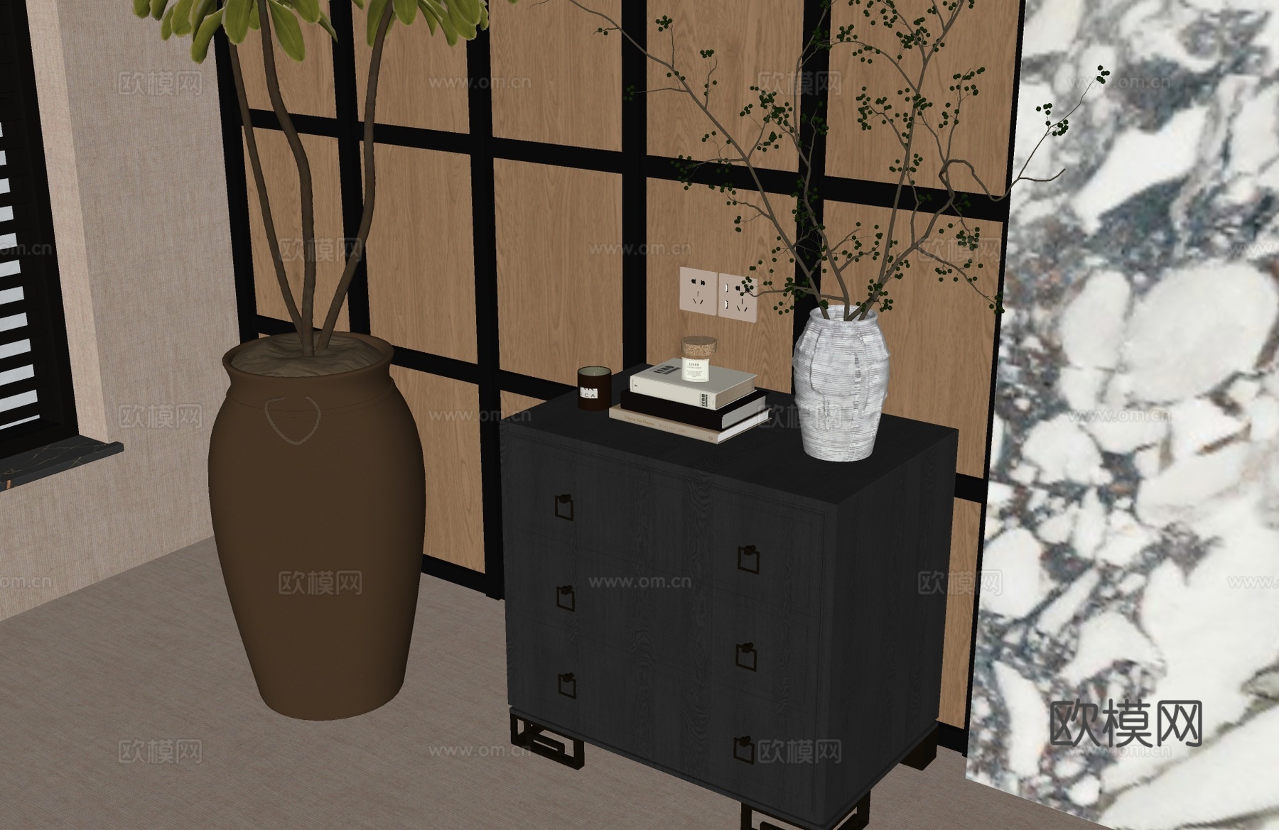新中式玄关柜 新中式边柜 宋氏边柜 宋氏玄关柜su模型