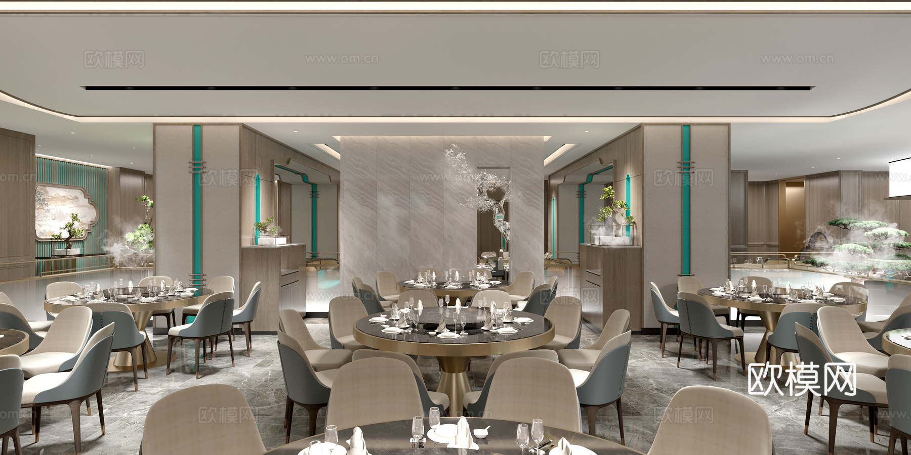 新现代中式火锅店3d模型下载（渲染图3）