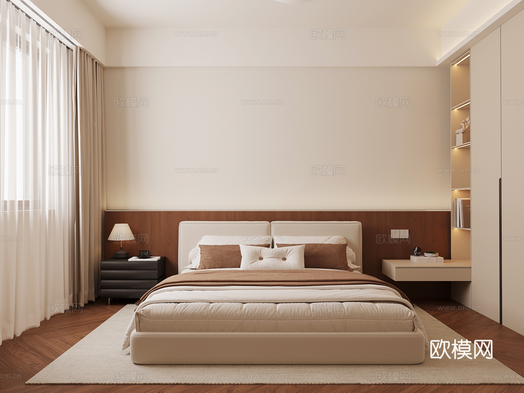 现代卧室 双人床su模型