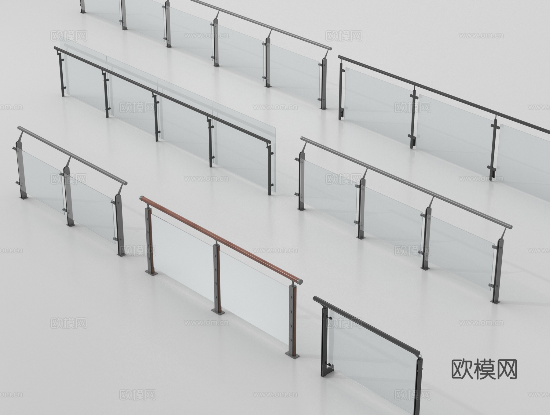 现代围栏护栏 玻璃栏杆 护栏 扶手 阳台护栏3d模型下载