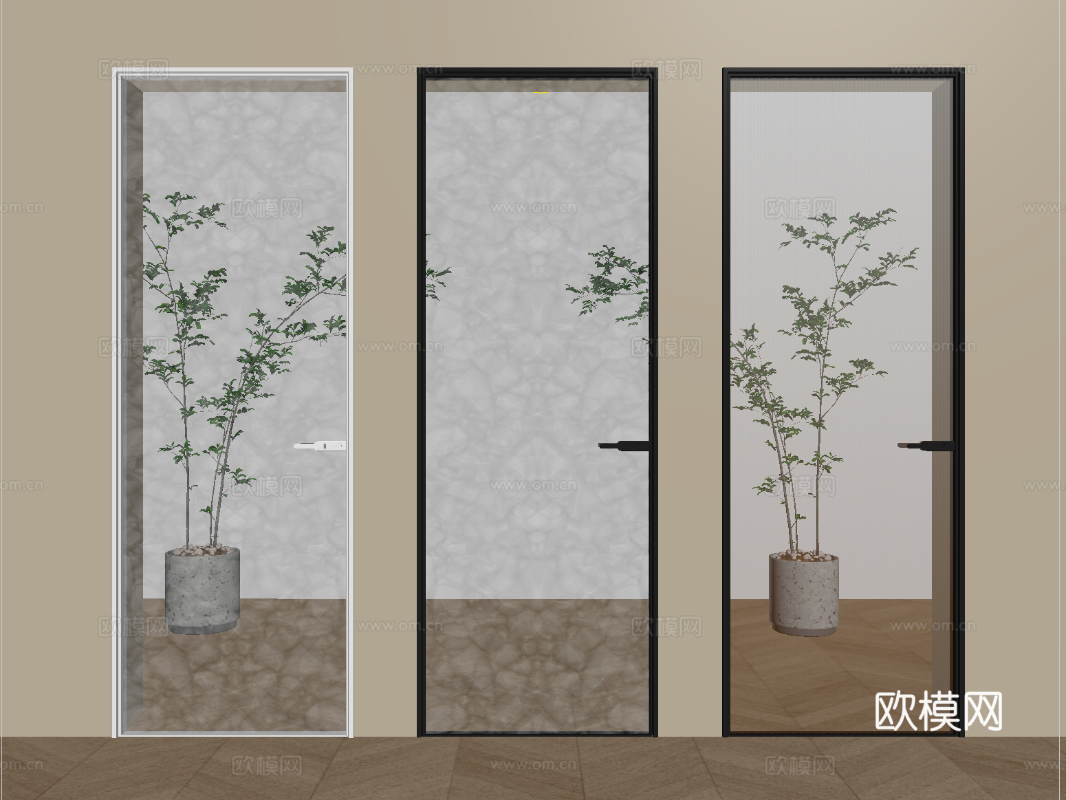 现代玻璃门  单开门 厨卫门 长虹玻璃门su模型