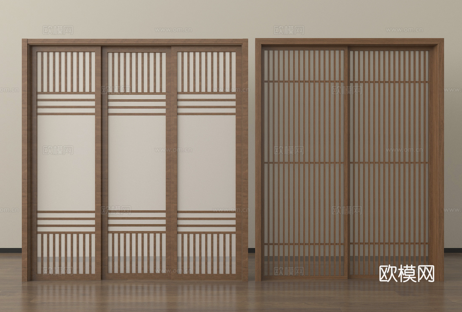 中古风推拉门 格栅门 木材su模型
