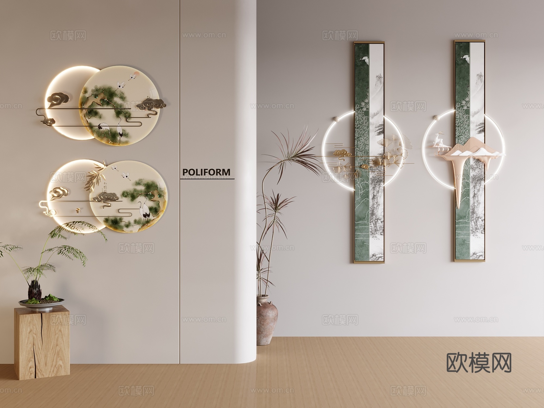 新中式禅意挂画 山水画 花鸟国画 书房挂画 办公室挂画 办公su模型