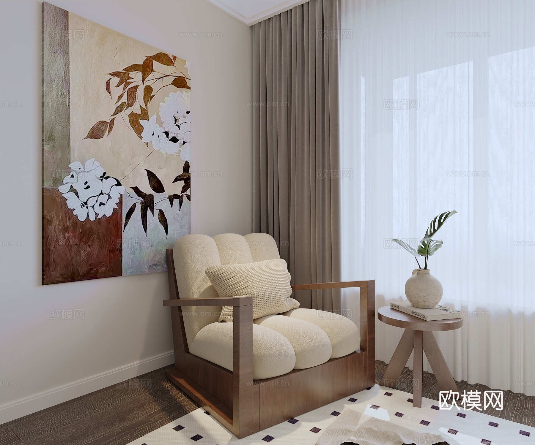 单人沙发椅 装饰画 椅子3d模型下载