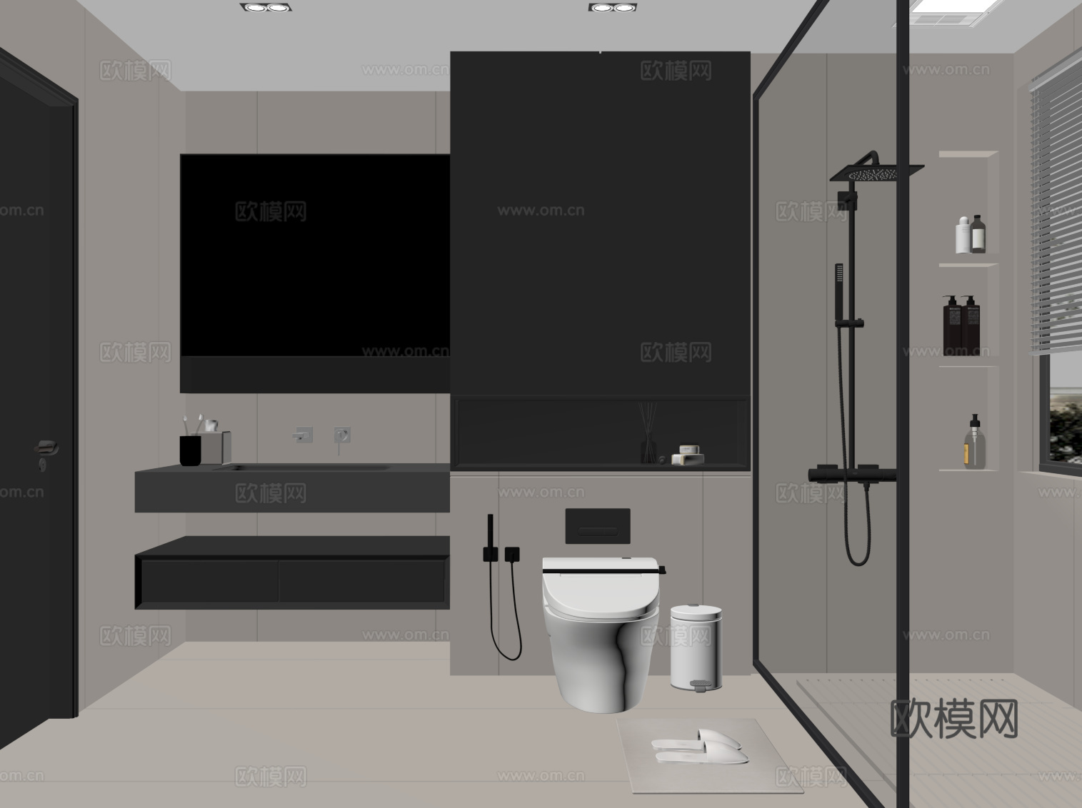 现代意式卫生间 浴室柜 马桶 花洒su模型