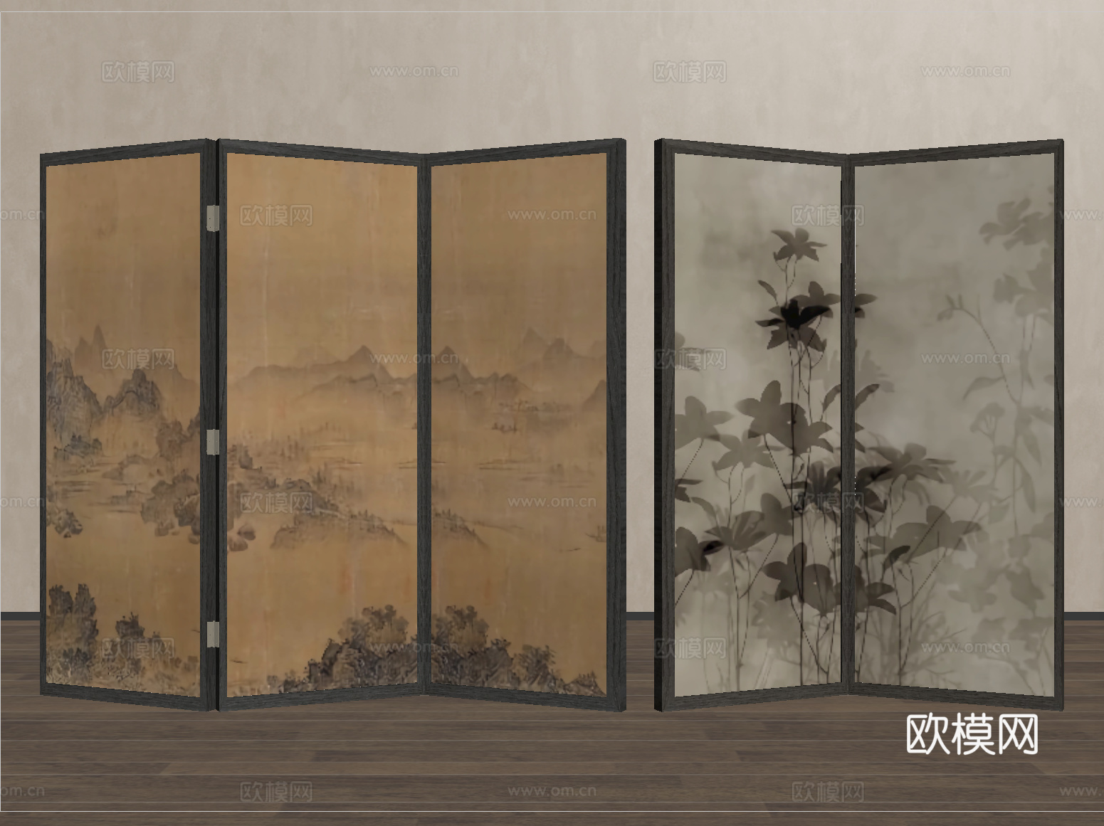 新中式屏风隔断 可折叠屏风su模型