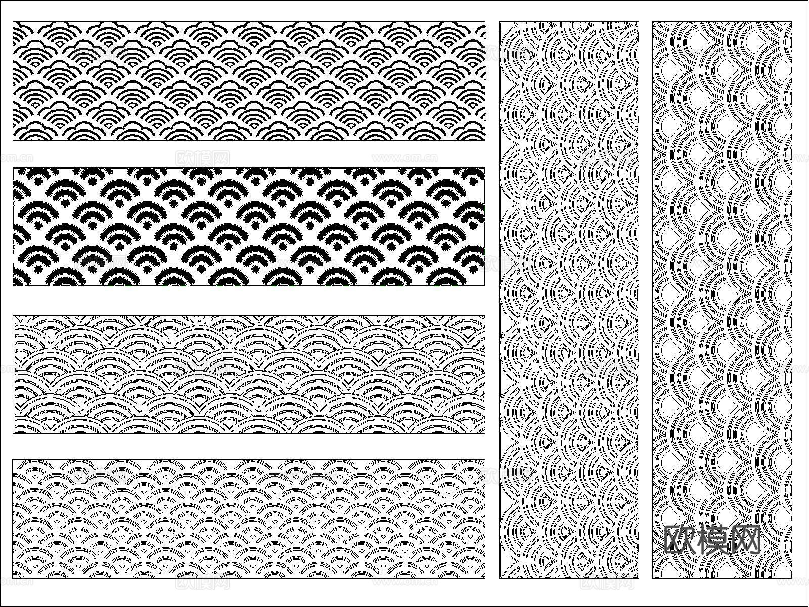 中式鱼鳞纹样cad施工图