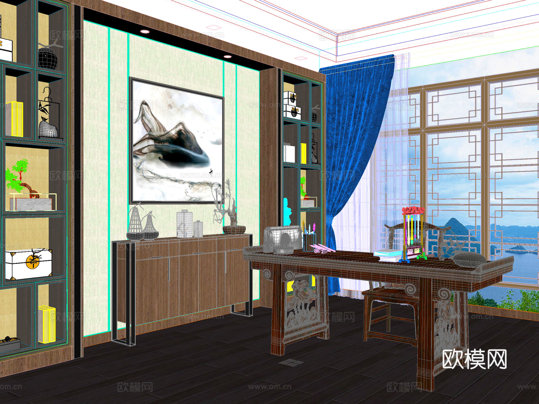 桌椅 中式3d模型下载（渲染图2）