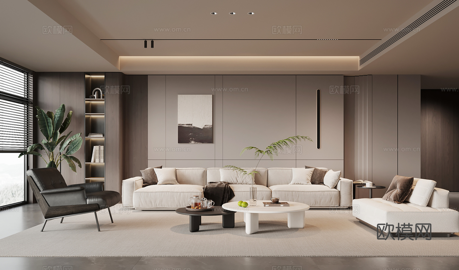 意式客厅 背景墙 沙发茶几组合su模型