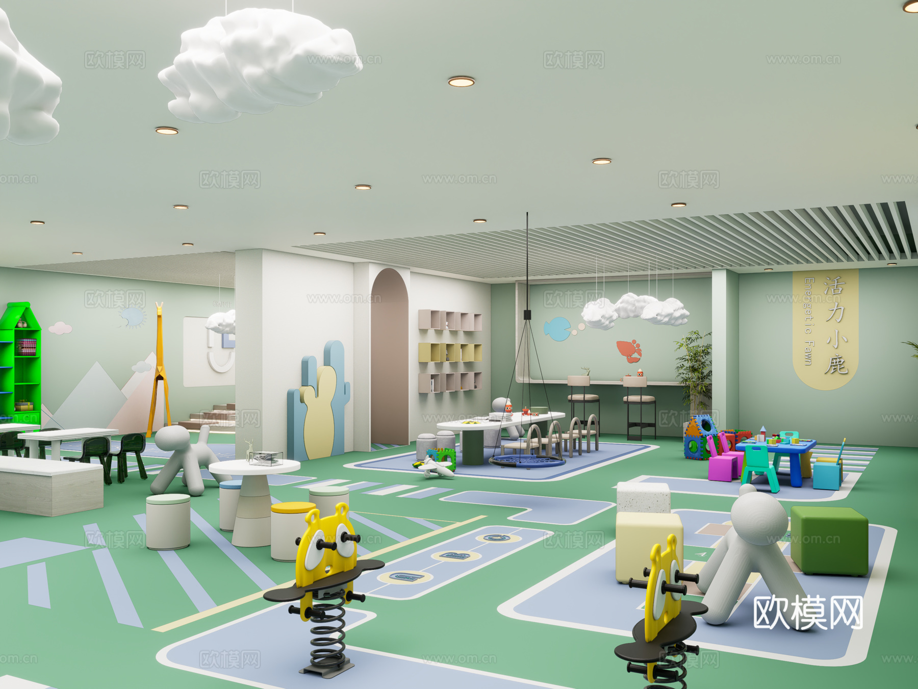 现代室内儿童活动空间 儿童桌椅 儿童休闲区 儿童桌椅su模型