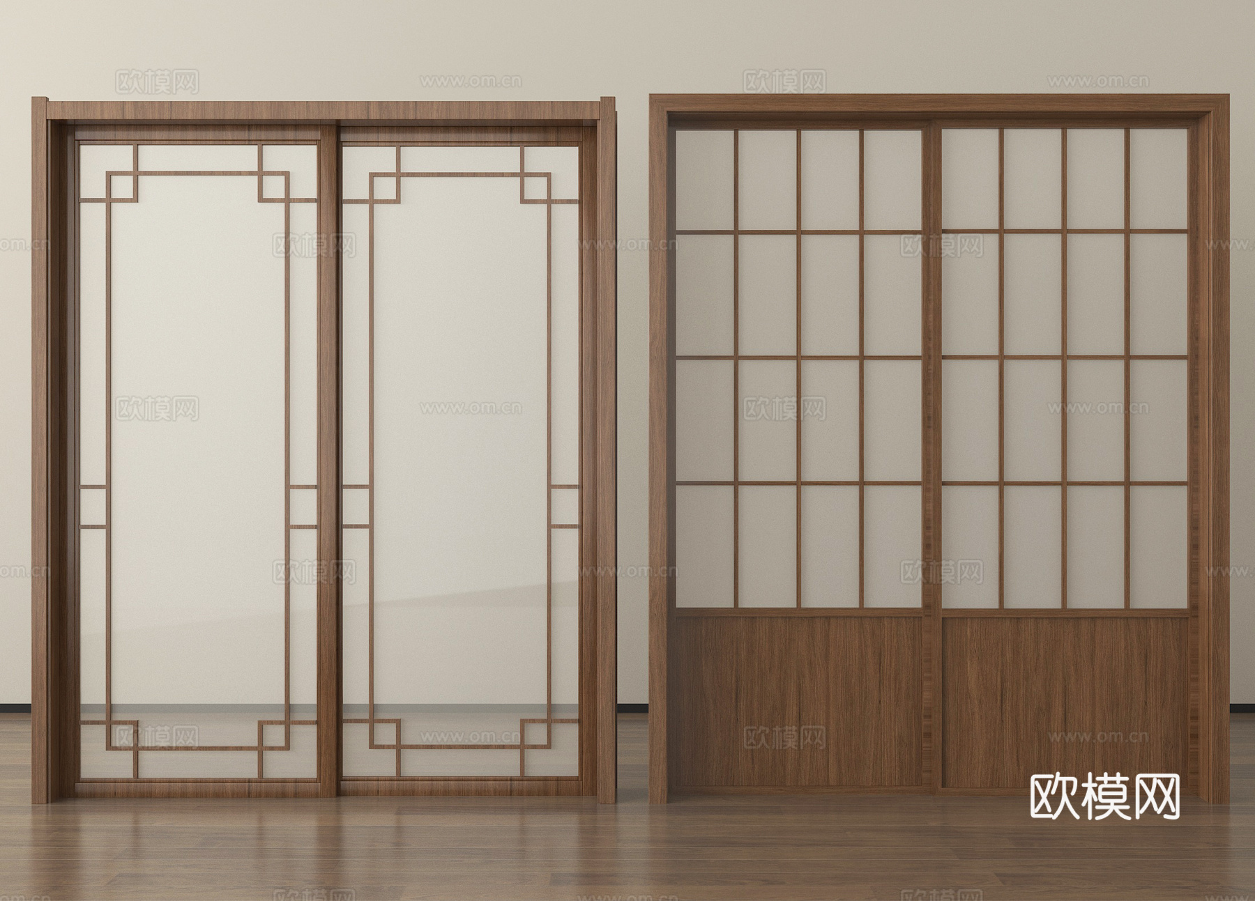 中古风推拉门 格栅门 木材su模型