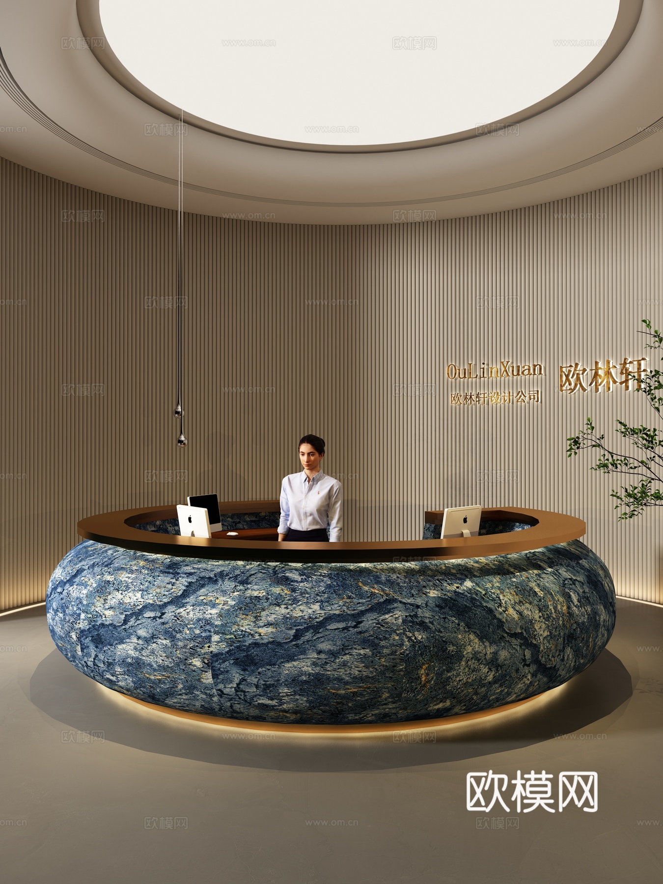 现代高端定制前台接待台吧台收银台3d模型下载（渲染图1）