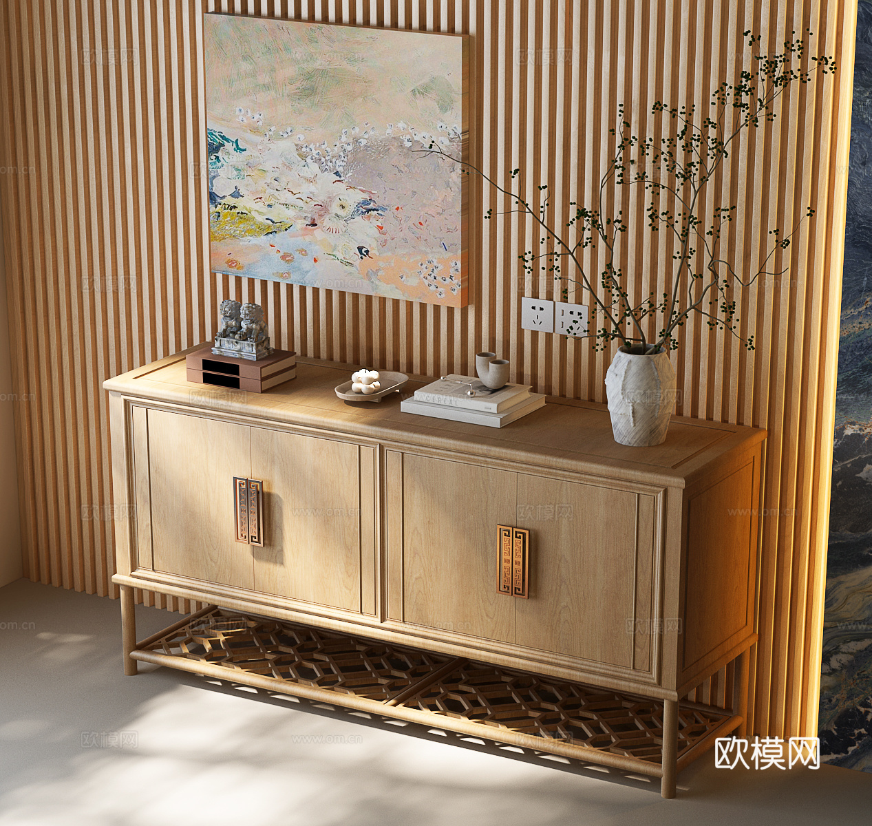 新中式玄关柜 新中式边柜 宋氏边柜 宋氏玄关柜su模型