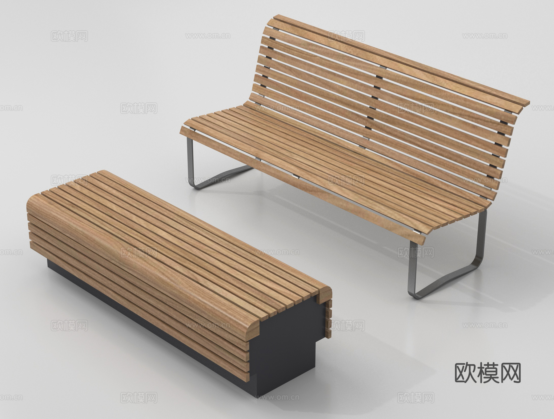 现代户外长椅 公园座椅 木材 长条形su模型