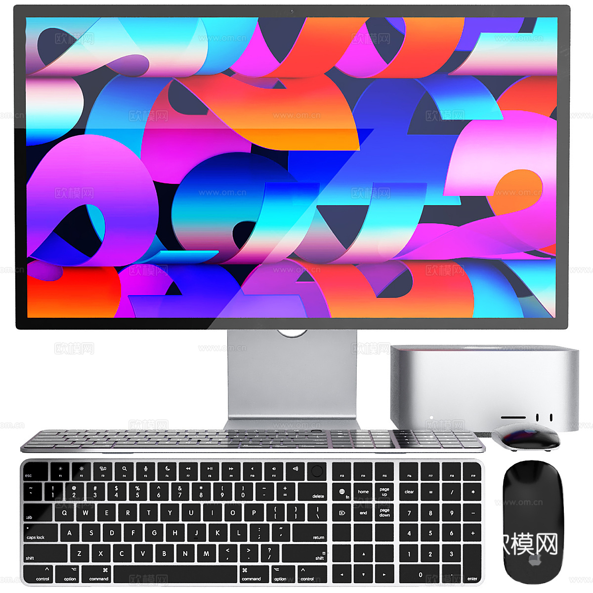 带显示屏的 Apple Mac Studio PC 套装3d模型3d模型下载（渲染图1）