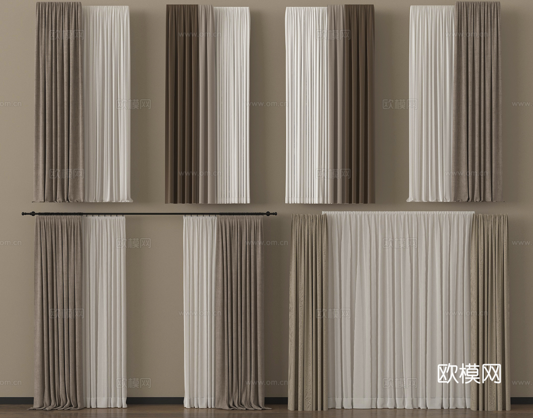现代窗帘 布艺窗帘 纱帘 褶帘su模型