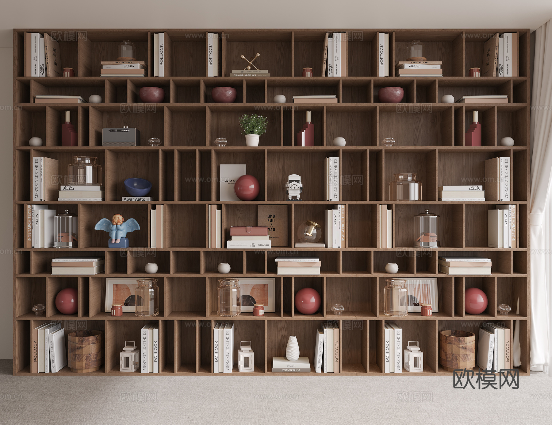 现代原木书架 摆件3d模型下载
