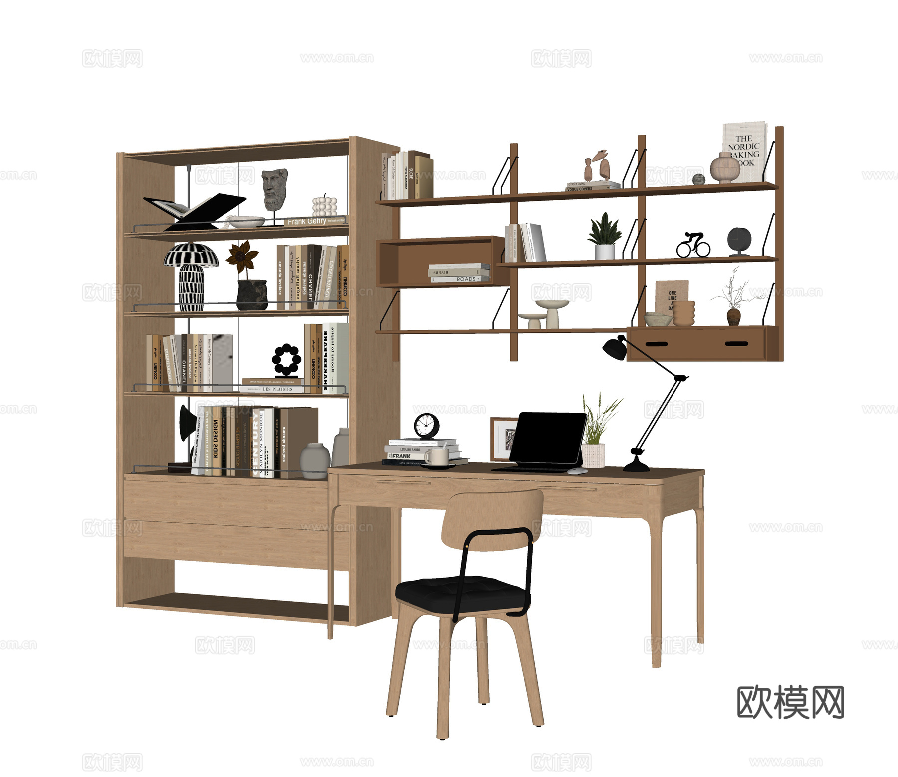 现代书桌椅 书柜 书架su模型