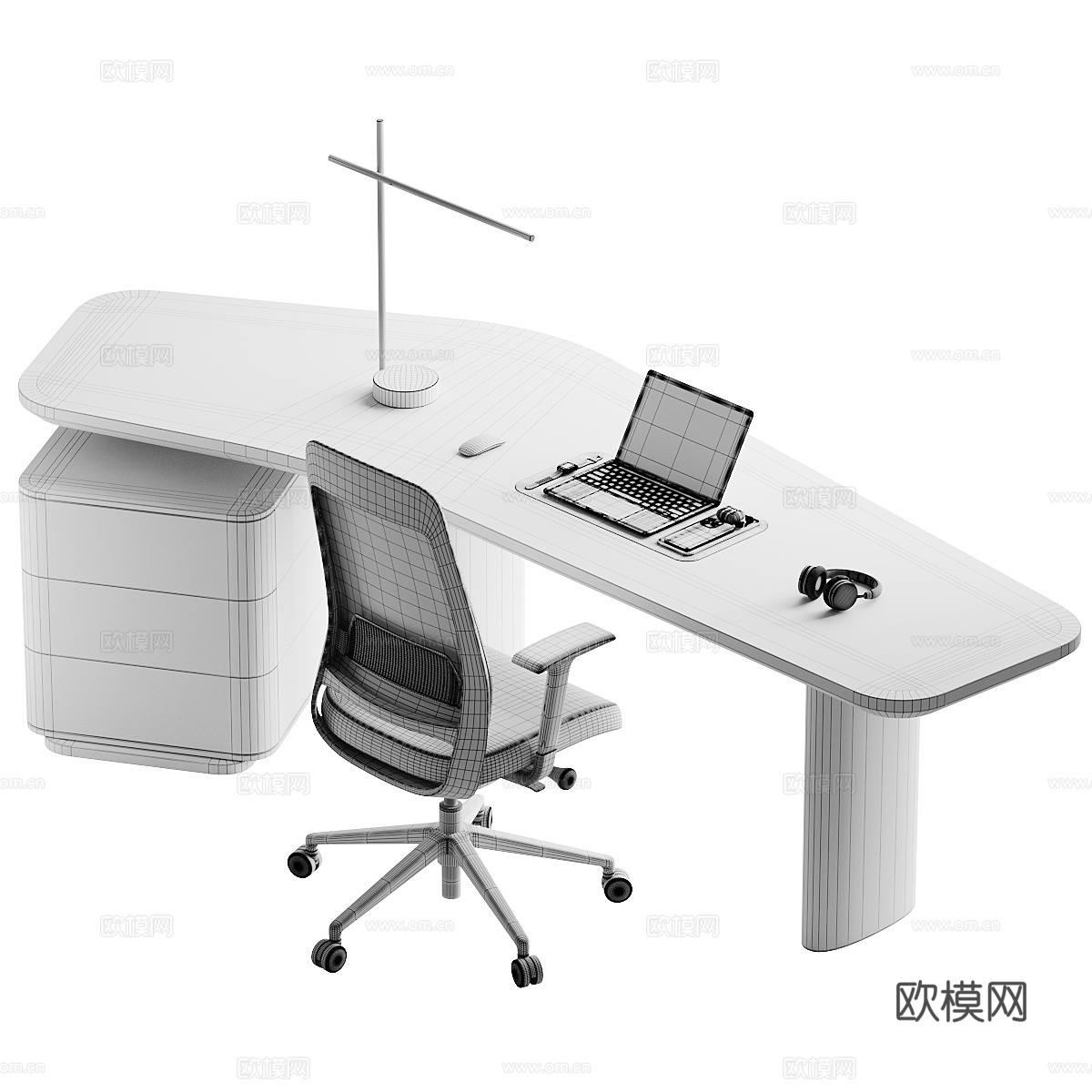 现代意式书桌椅 办公桌椅3d模型下载（渲染图5）