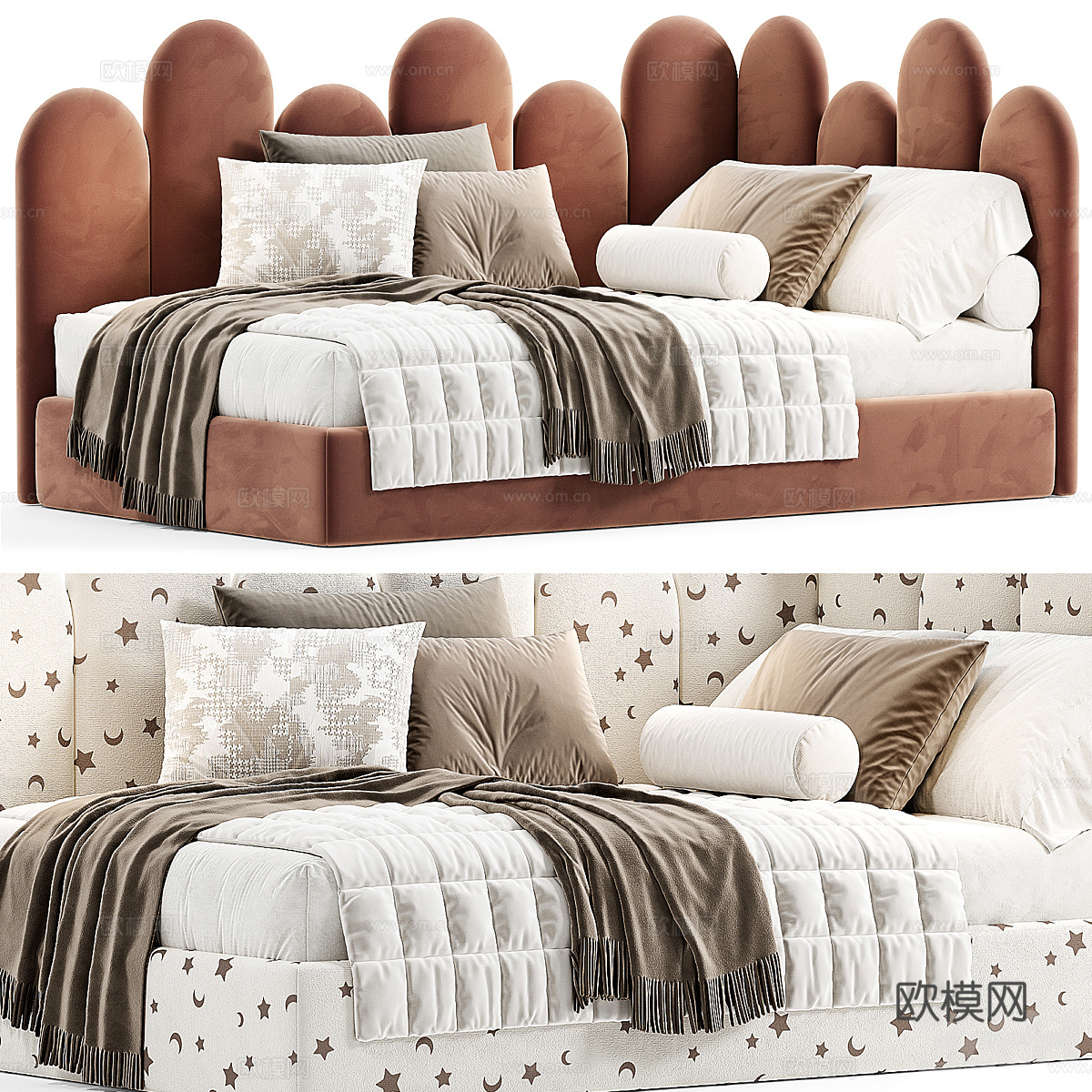 现代奶油风 Mamka 儿童布艺沙发床3d模型下载（渲染图6）