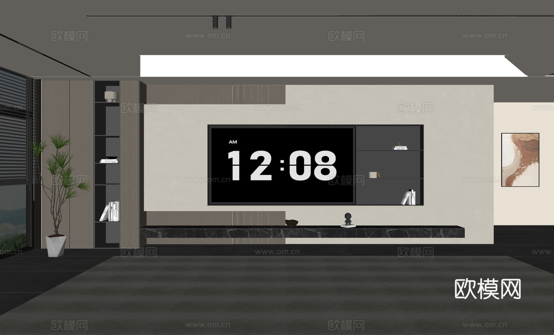 意式客厅 现代客厅 电视背景墙 电视柜 客厅背景su模型