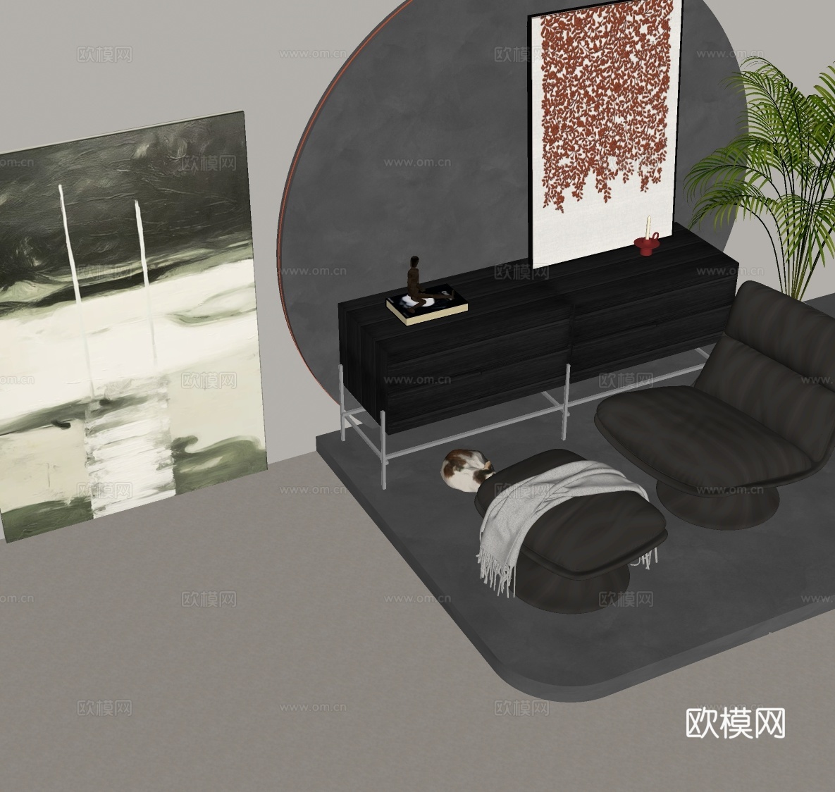 现代极简画 侘寂风油画 书房挂画 办公室挂画 办公室墙饰 新su模型