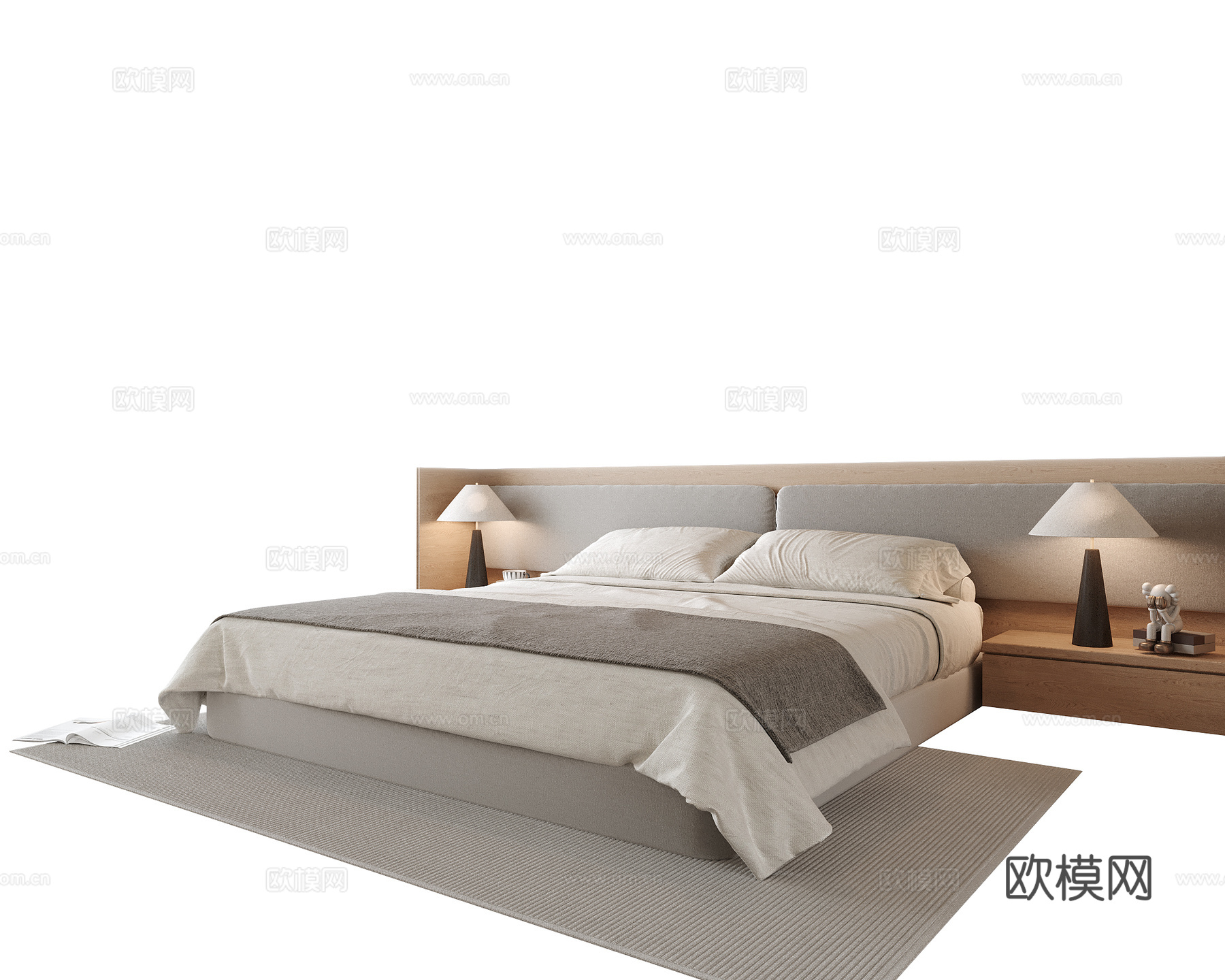 现代双人床 床头柜su模型