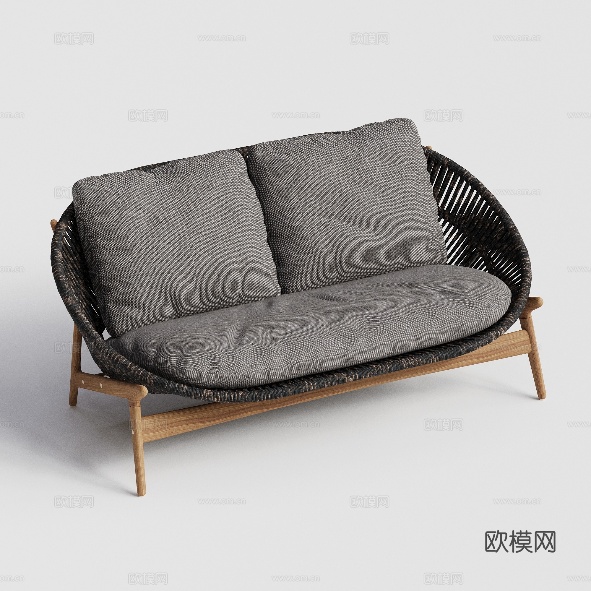 gloster  - 现代户外沙发 双人 绳编 柚木沙发su模型