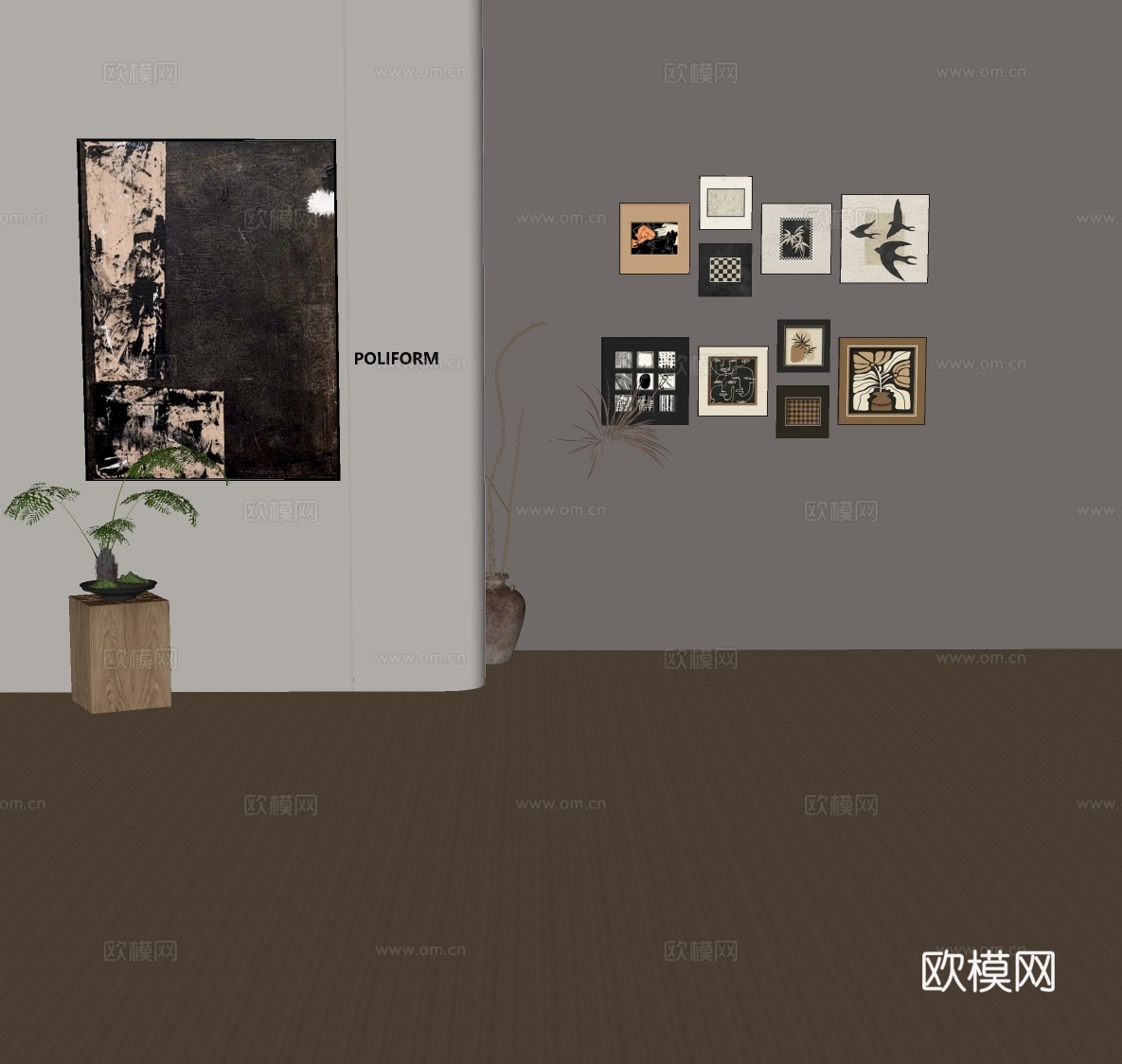 现代极简画 侘寂风油画 书房挂画 办公室挂画 办公室墙饰 新su模型