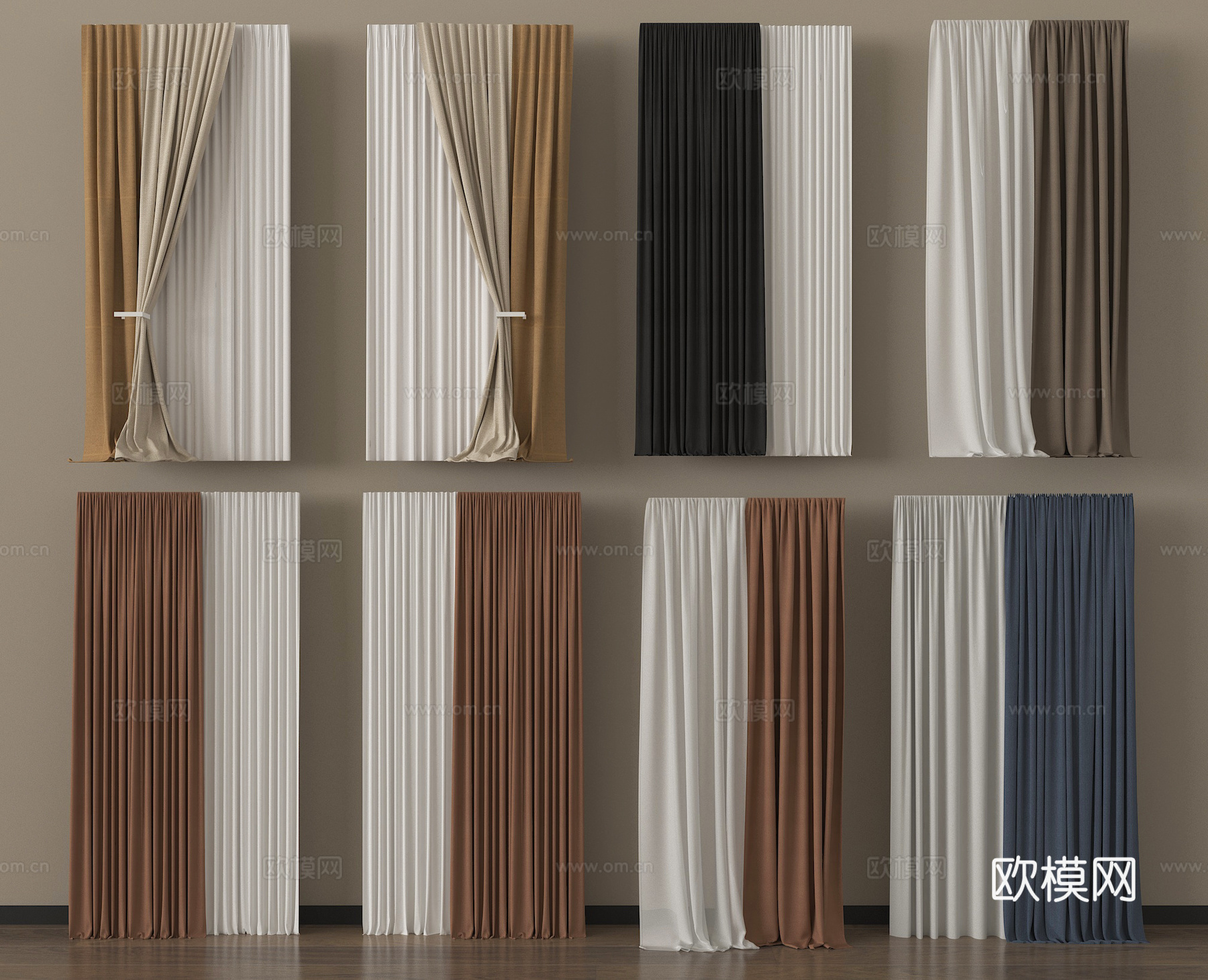 现代窗帘 布艺窗帘 纱帘 褶帘su模型