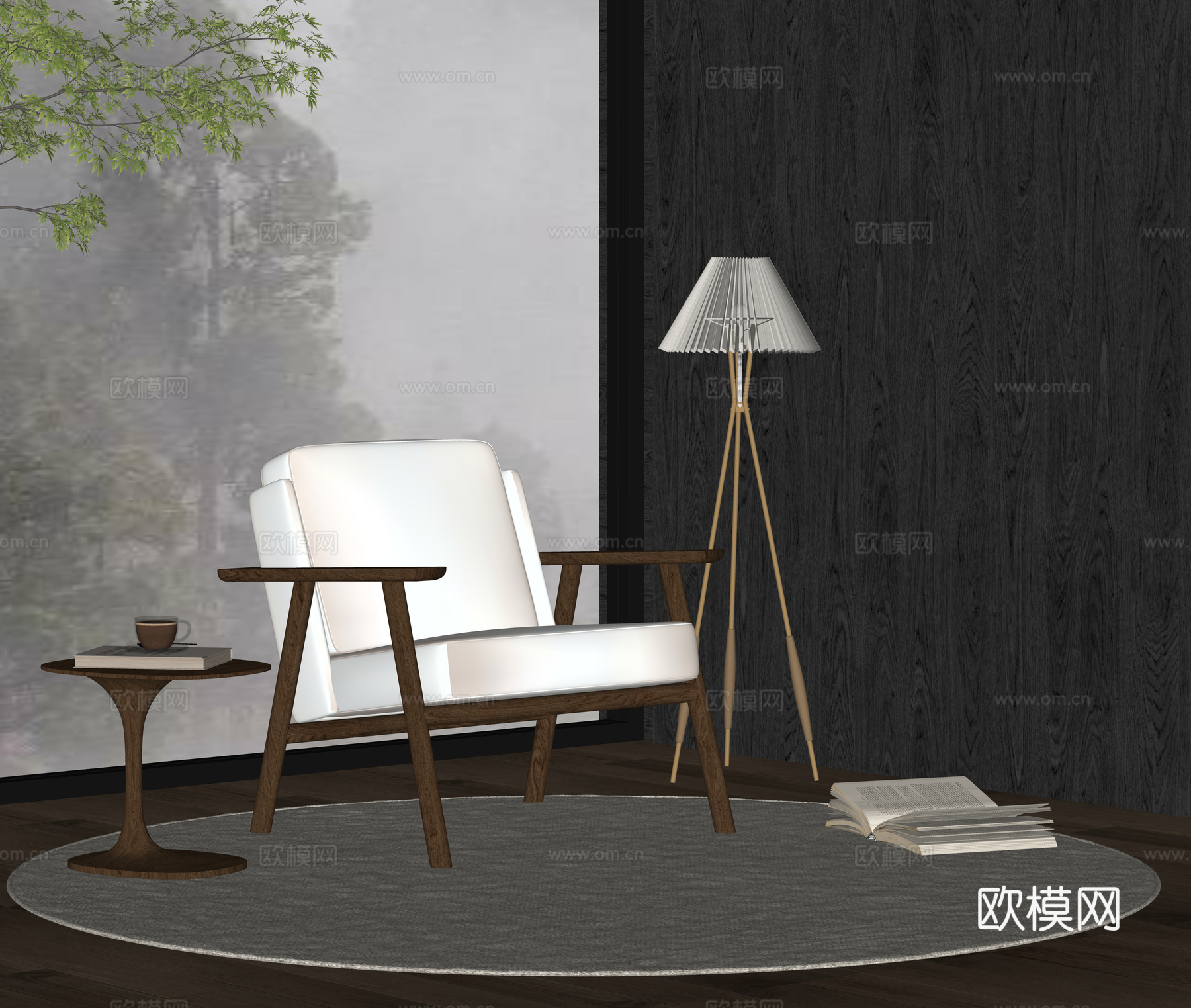 中古复古休闲椅 实木 布艺su模型