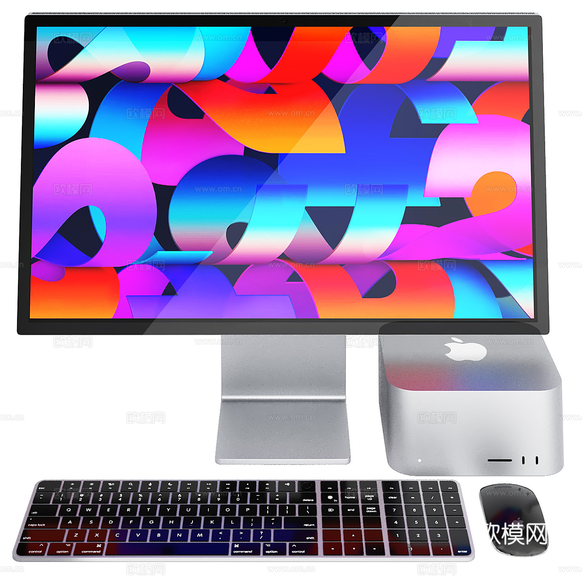 带显示屏的 Apple Mac Studio PC 套装3d模型3d模型下载（渲染图2）