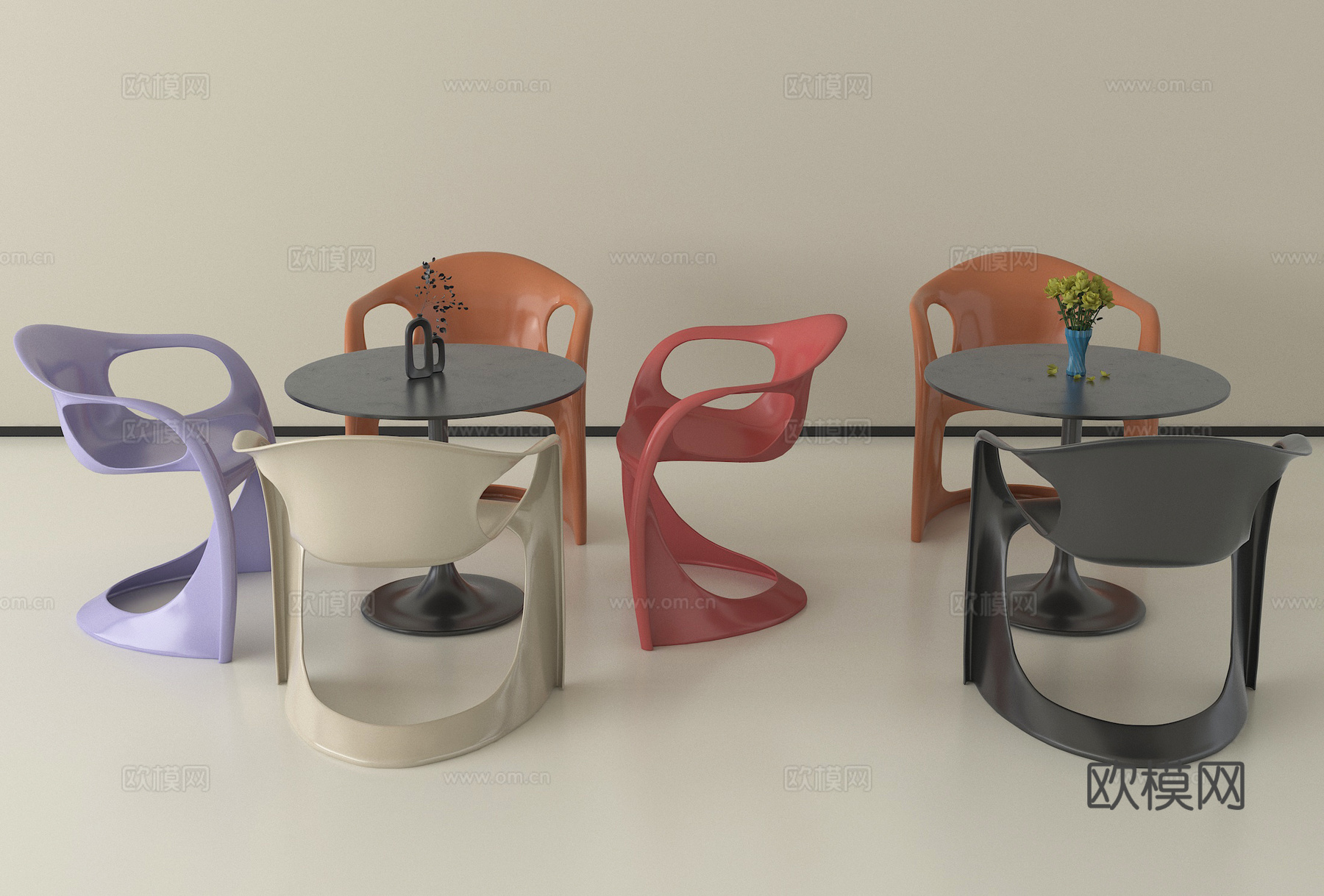 现代休闲桌椅组合 洽谈桌椅 咖啡桌椅3d模型下载