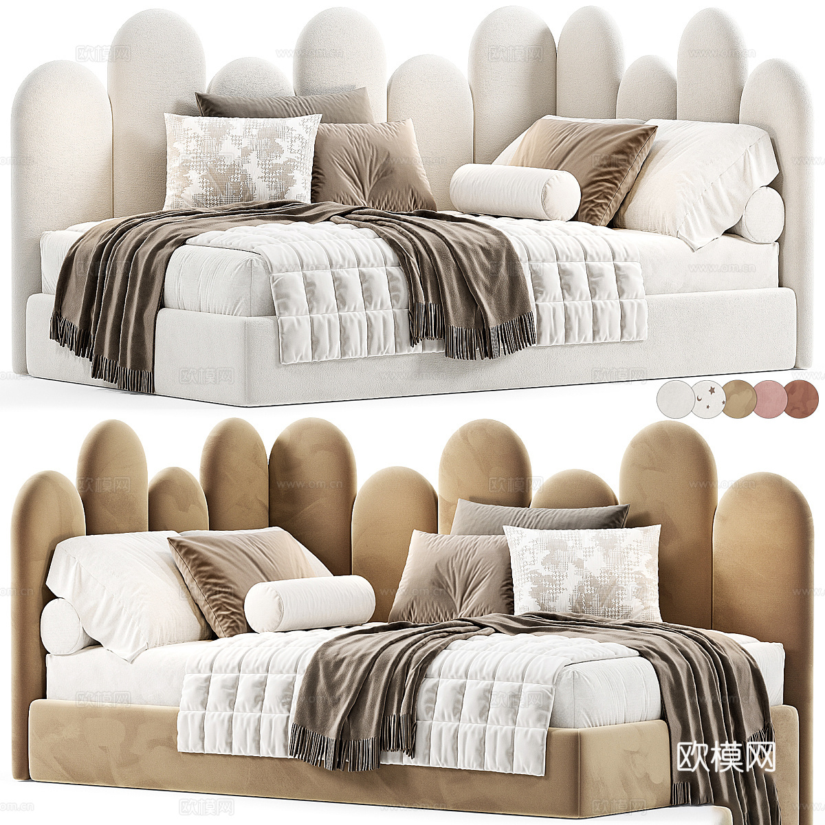 现代奶油风 Mamka 儿童布艺沙发床3d模型下载（渲染图1）