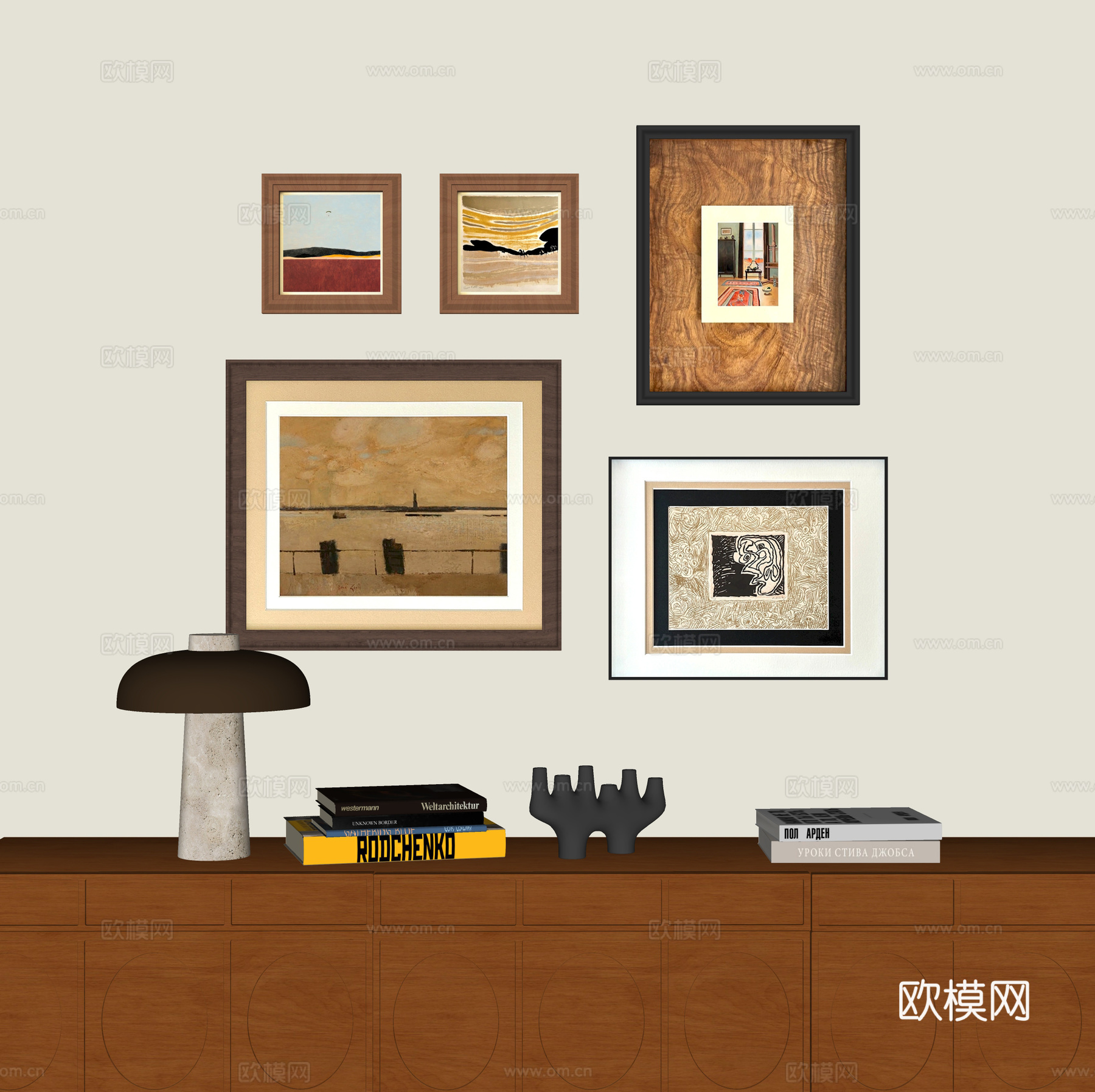 侘寂中古挂画组合su模型
