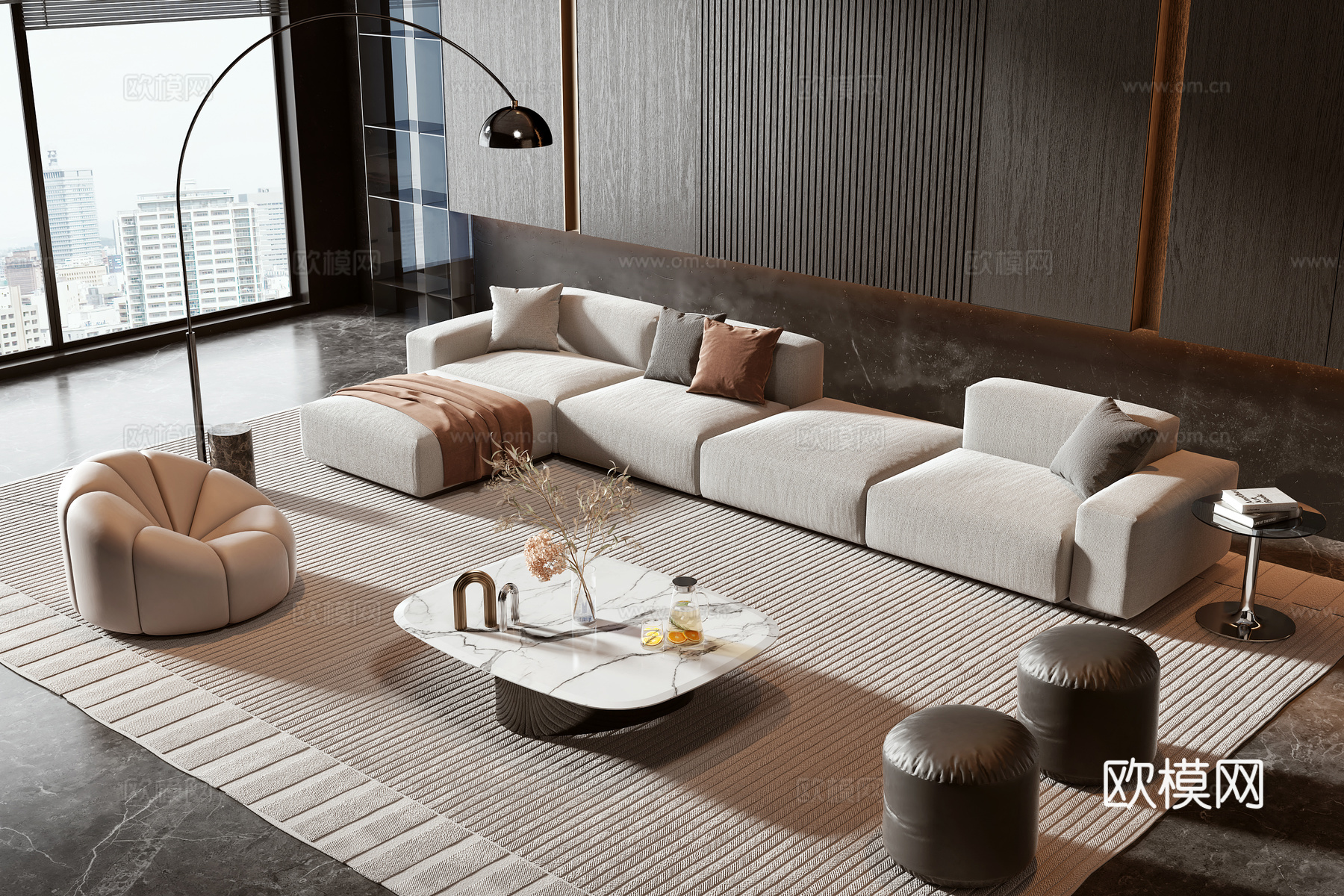 现代沙发茶几组合3d模型下载