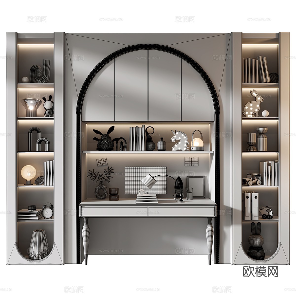 现代侘寂奶油风儿童家具 儿童书柜3d模型下载（渲染图3）