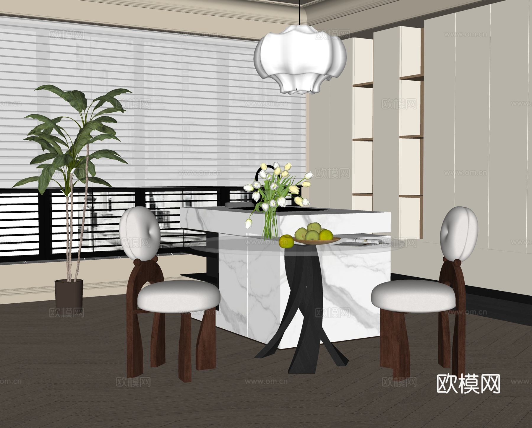 现代餐厅 餐桌椅su模型